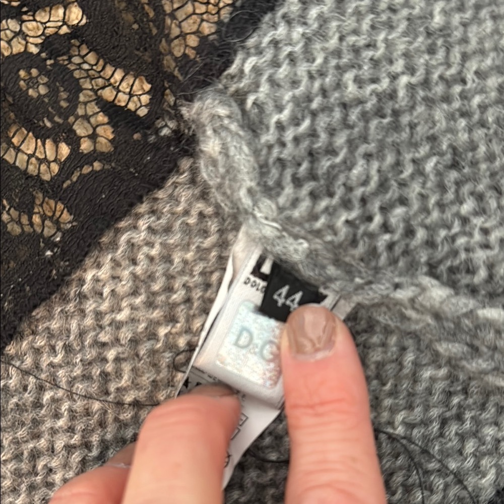 D&G Gray and Black Striped Cardigan with Lace Accents - Picture 2 of 4